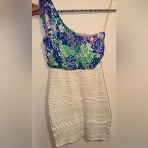 Wow Couture One shoulder floral Bandage Dress